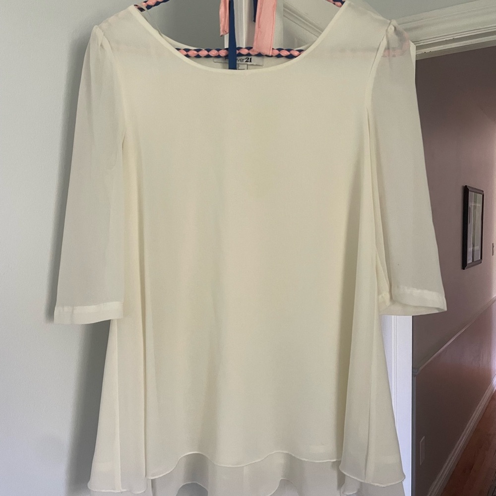 Forever 21 Cream Asymmetrical 3/4 Sleeve Blouse